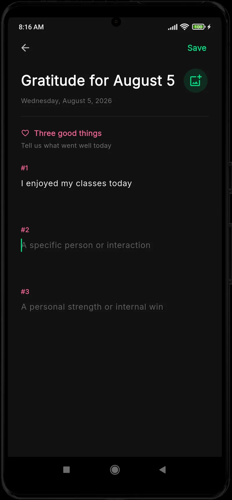 Gratitude entry